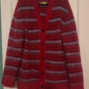 Marni Mohair Striped Red and Purple Fuzzy Cardigan